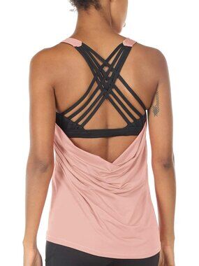 👑 Women's Pale Blush Open Back Athletic Yoga Activewear Compression Tank Tops